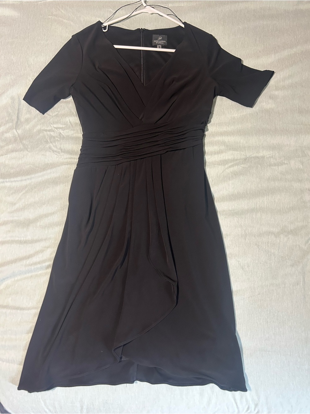 Classic Black V-Neck Ruched Waist Dress